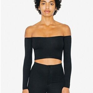 American Apparel Black Off Shoulder Long Sleeve Crop Top – Size M (Runs Small)